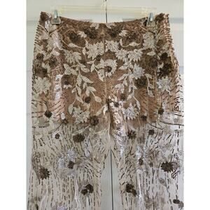 Ralph Lauren Purple Label Sheer Pants Sequin Feathers High Rise Womens XL